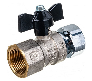 Кран шаровой с накидной гайкой прямой Ду 20 (3/4") ВР/накидная гайка, ручка бабочка STOUT